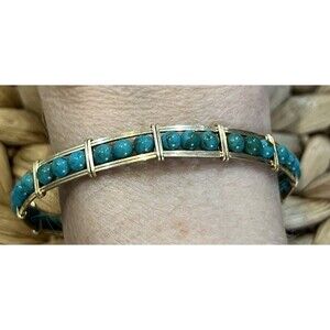 Blue Stone Gold Filled Wire Wrap Stacking Bangle Healing Bracelet
